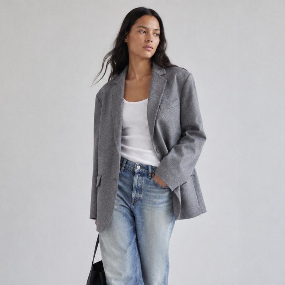 Anine Bing Quinn Blazer Womens Heather Grey Wool Cashmere Oversized Jacket XL